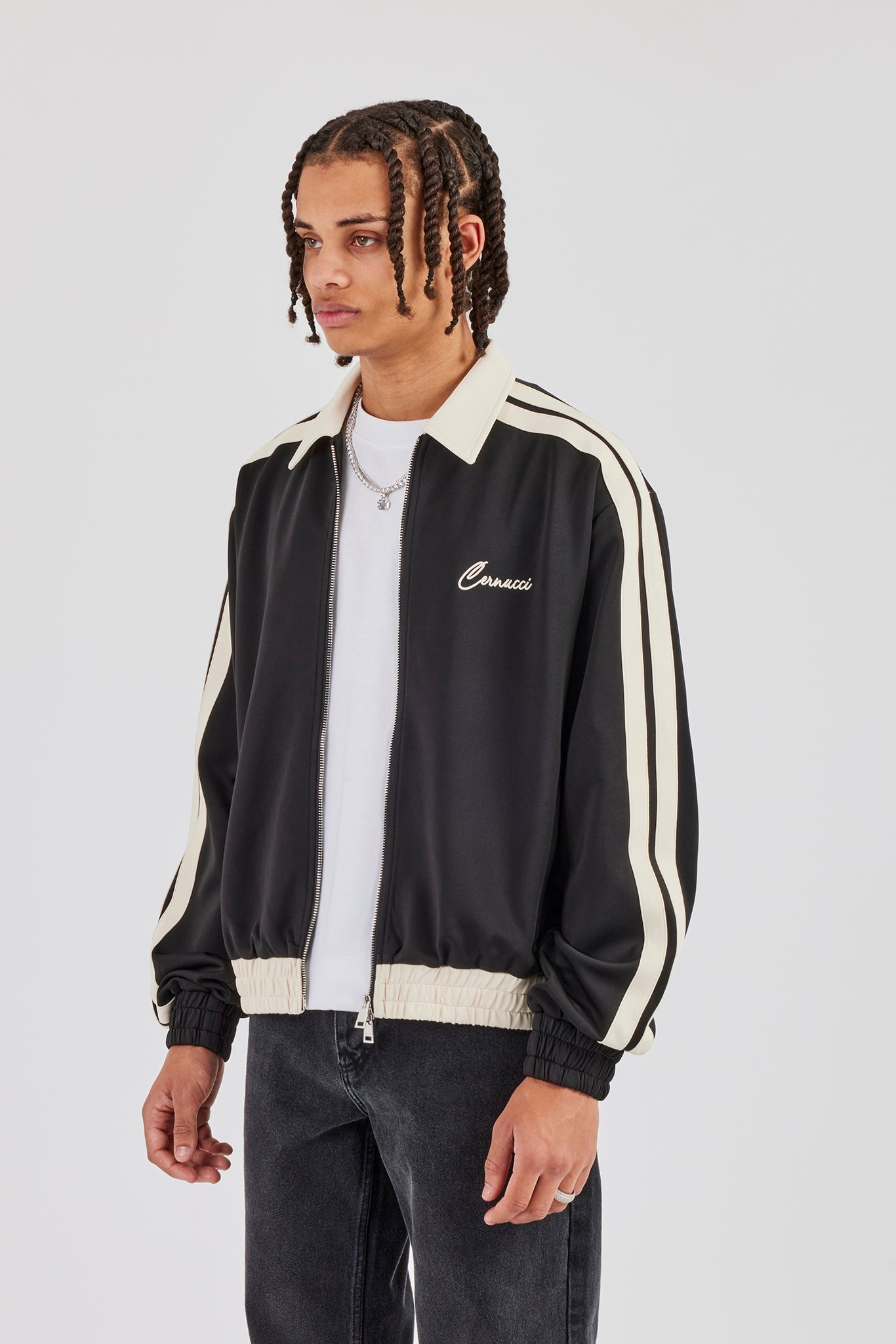 Contrast Collar Taping Jacket - Black